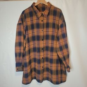 Orange and Navy Plaid Button-Up Shirt